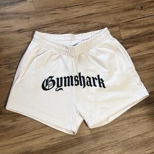 Gymshark White Athletic Shorts with Black Script Logo